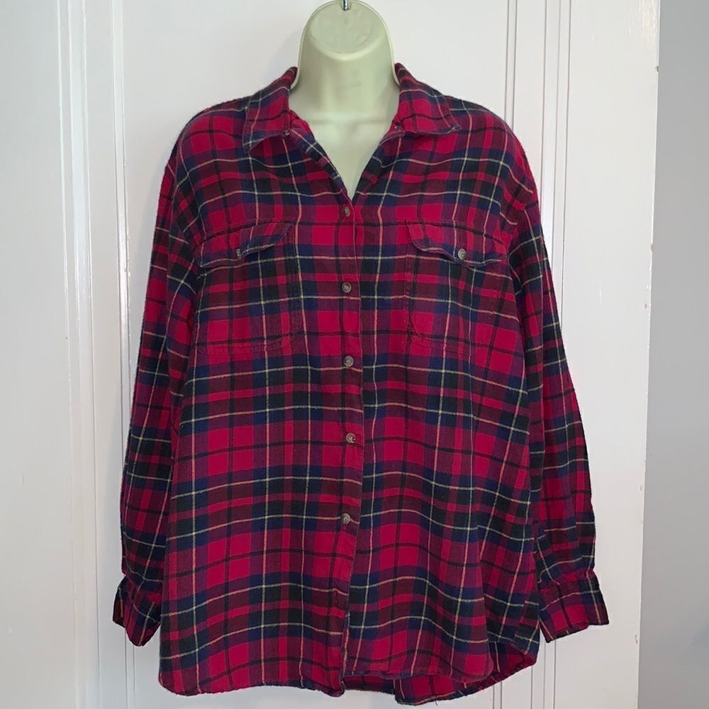 ‎Provisions pink & black plaid flannel shirt